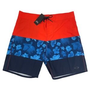Oakley Printed Color Block Board Shorts Men's Size 38 Blue Flower Orange New